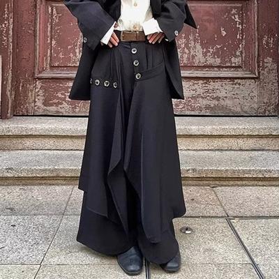 Yousheng Men Pants Irregular Japanese Style Loose Culottes Zipper Button Placket Model Catwalk Show Costume Vacation Work Daily Wear Trousers