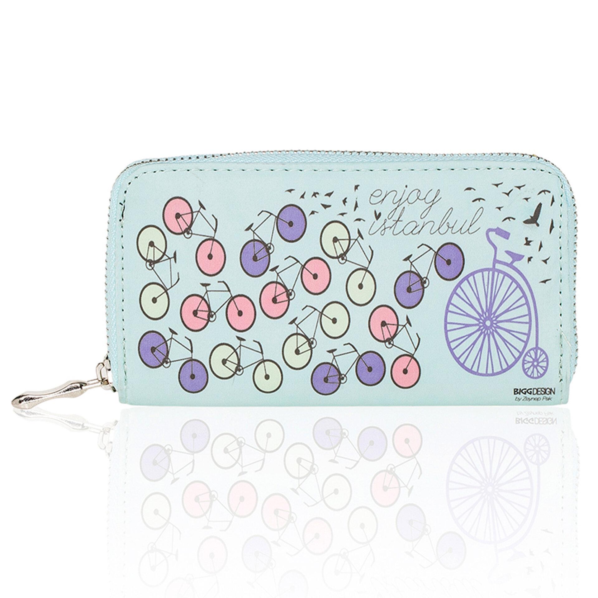 

BiggDesign Bicycle Patterned Blue Wallet, Blue Color, PU Leather, Zipped, 4 Compartments for Cards Women s Wallet
