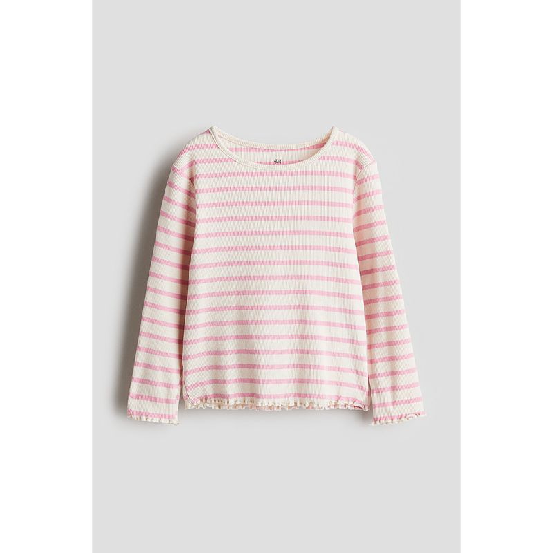 

HM Детская одежда Футболка для девочки Летняя Повседневная с круглым вырезом Длинные рукава Мягкий рубчик Внутренняя одежда Блузка 1212699 Cream/Stripes 130/64