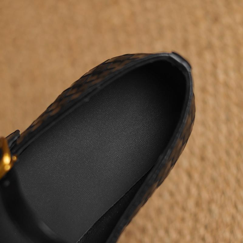 Fashion Women's new genuine leather printed cowhide square head metal elastic belt buckle low heel plus size Mary Jane single shoe
