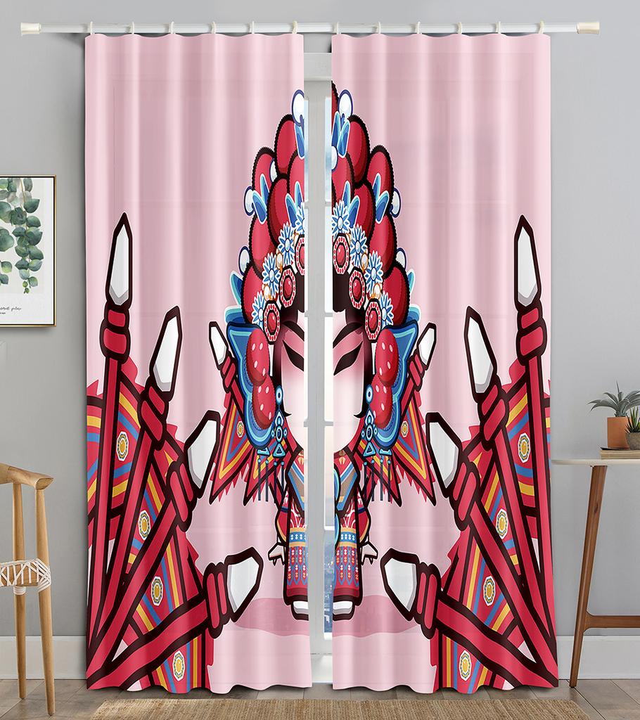 Chinese Animated Maid TraditionalOpera Blackout Window Panel Curtain Living Room Room Bedroom Bathroom Kicthen Door Cupboard Decor Hooks