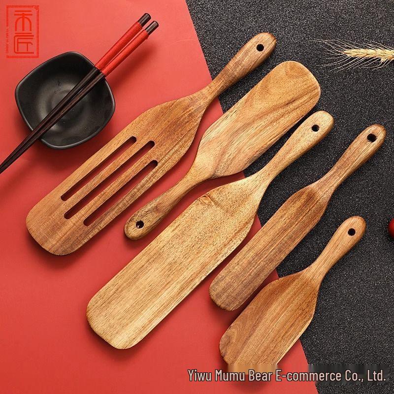 Teak Spatula 5-Piece Set: Pizza, Snack, Salad & Mixing Spoons