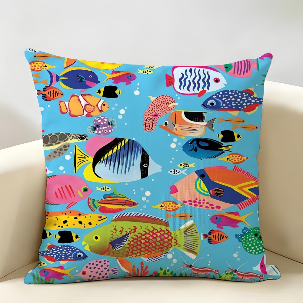 Marine Animals Summer Ins Cushion Cover Natural Linen Organic Fabric DoubleSided Printing Room Sofa Decor Pillow Case