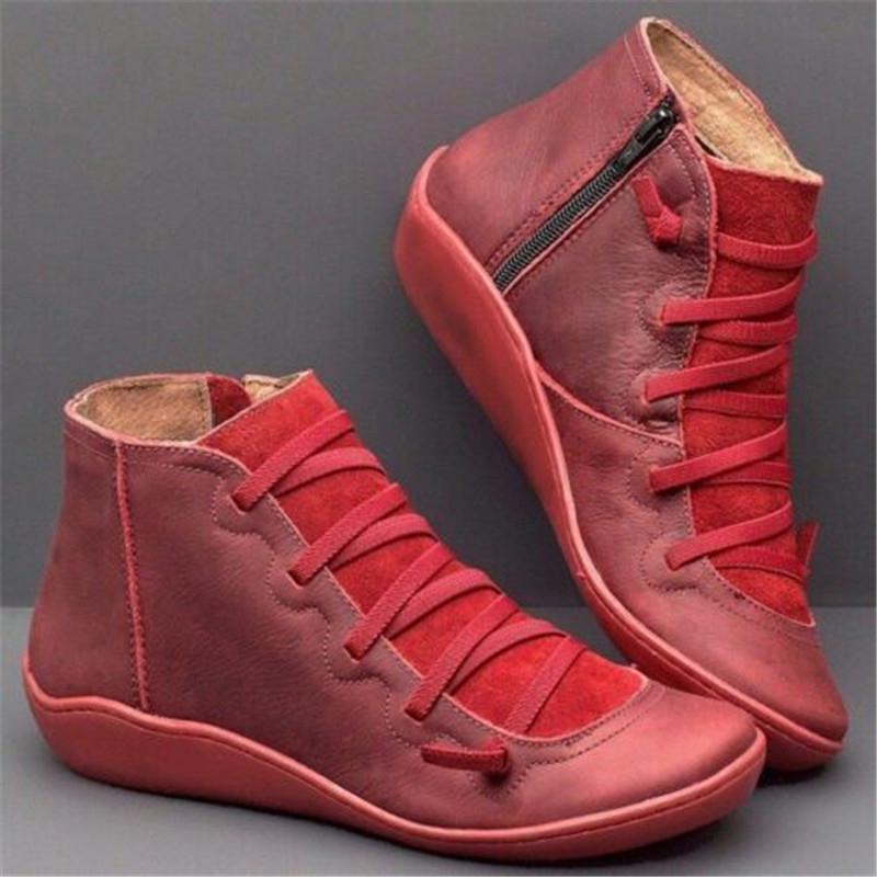 Botas de nieve de invierno para mujer Botas de nieve de cuero Zapatos  planos de tobillo mujer Botas marrones cortas para mujer botas de cordones  comprar a buen precio — entrega gratuita,