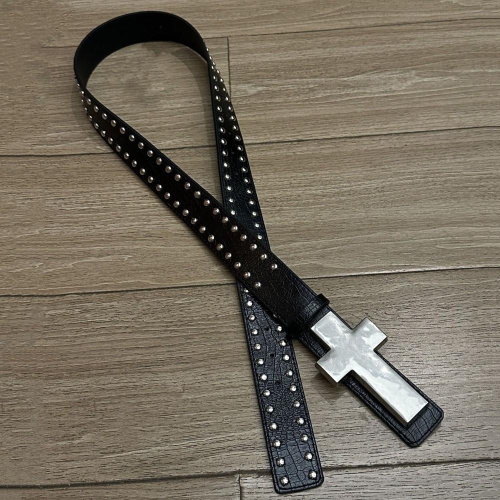 Black Color Punk Studded Belt Studded Design Cross Hip Hop Belt Harajuku Style Belt Goth Style