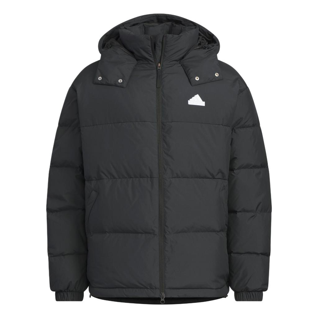 Adidas Puffy Down Series Logo Outdoor Casual Hooded Warm Puffer Jacket Unisex Jacket Black JM9131