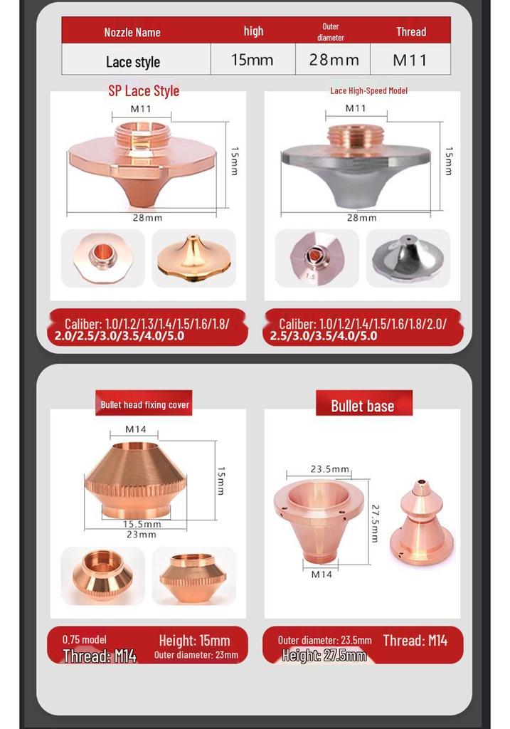 High-Speed Laser Cutting Nozzle for Sheet Metal - Purple Copper, Single/Double Layer