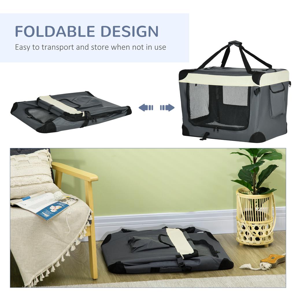 70cm Foldable Pet Carrier, with Cushion, for Small Dogs and Cats - Grey