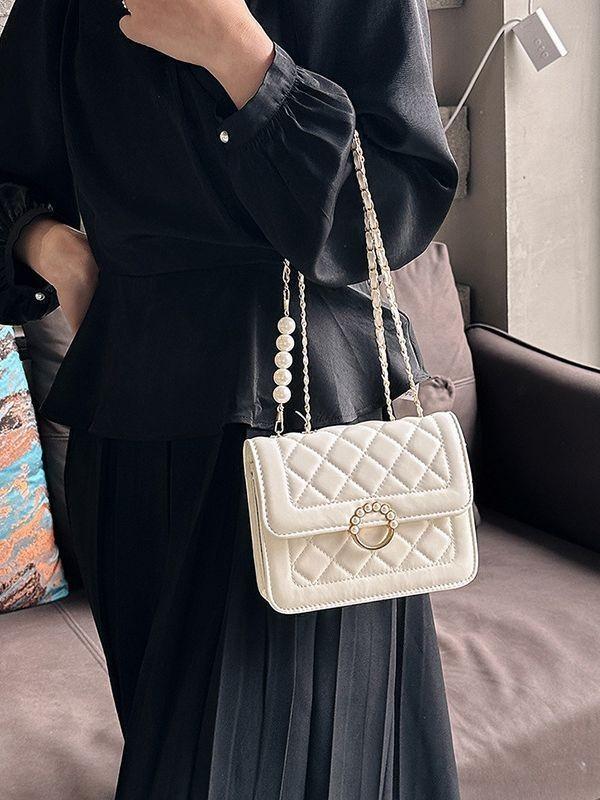 Trendy Chic Grid Chain Crossbody Bag 2023 New Fashionable Pu Small Shoulder Bag Women