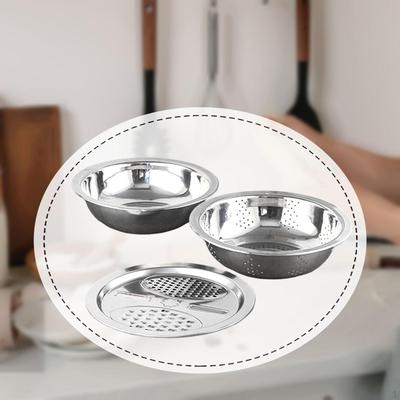 Stainless Steel Basin Set Colander with Grater Food Storage Container for Fruits Salad
