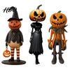 Autumn Home Ornament Pumpkin Witch Figurine, Spooky Halloween Statue with Lantern, LED Lighted Night Lamp Vintage Gothic Resin for Tabletop