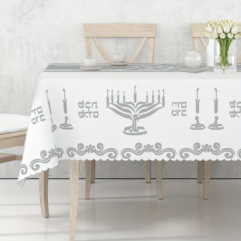 Jewish Holiday Menorah Rectangle Tablecloth for Table Decor Kitchen Dining Waterproof Reusable Table Cloth for Tables Home Decor