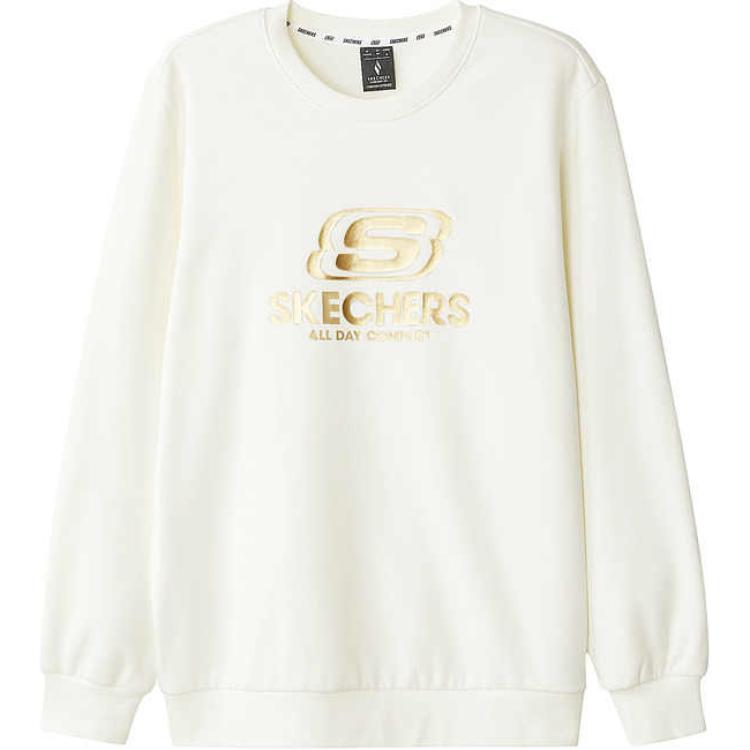 Skechers Loose Fit Crew Neck Pullover Sweatshirt Unisex sweatshirt Cotton-Candy-White L324U167-0074 XL