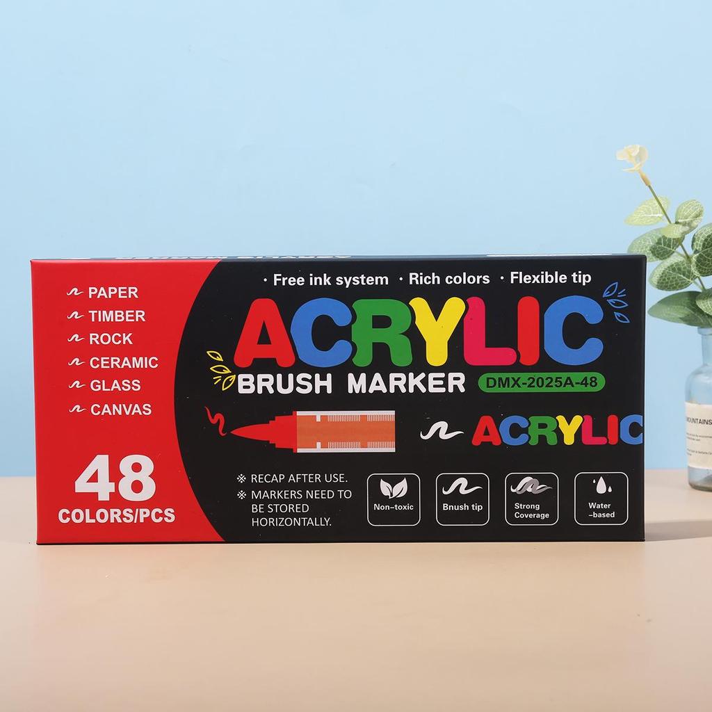 Liquid Ink Acrylic Markers Set, 60 Colors, Non-Bleeding, Visible Ink Level, Soft Tip for DIY Hand Painting.