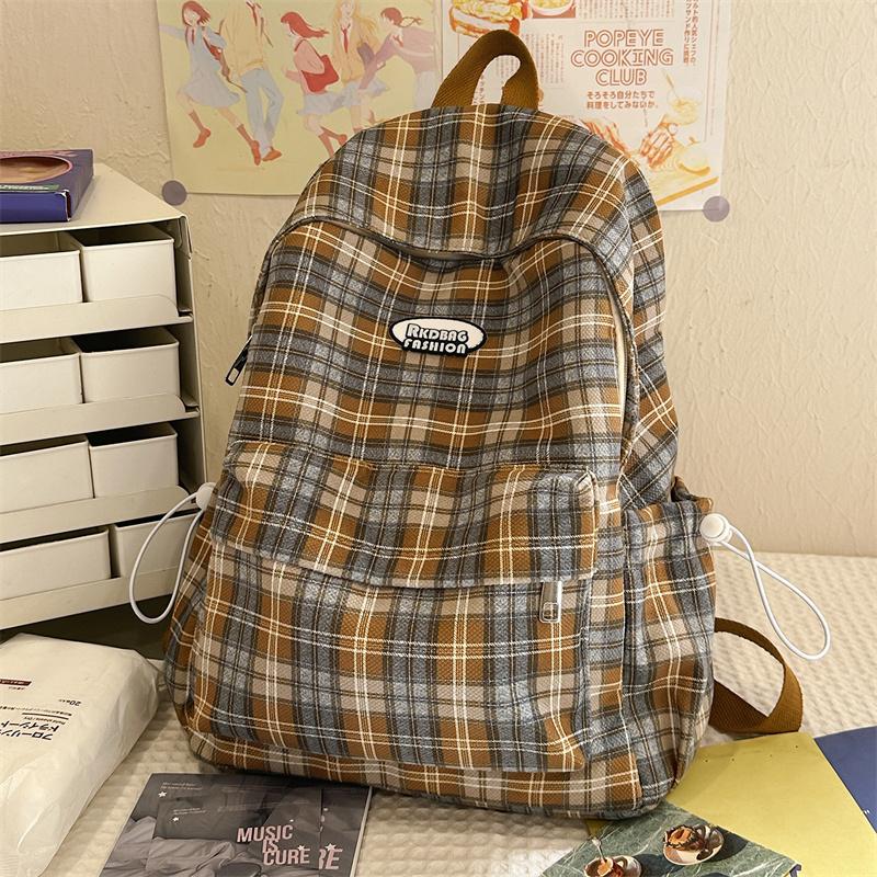 Plecak w kratę w stylu koledżowym dla ucznia gimnazjum, lekki plecak szkolny podróżny o dużej pojemności
