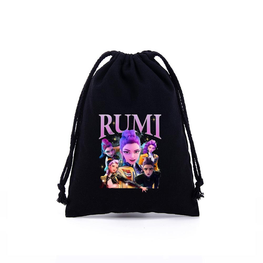 KPop Demon Hunters Storage Drawstring Bag Music Cartoon Party Cookies Candy Package Kids Gift Bags Print Cotton Key Pouch