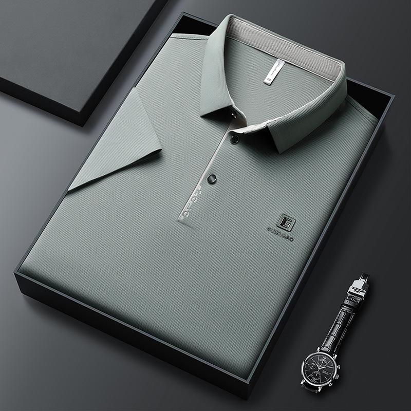 Nahtloses Poloshirt Herren High-End Medium Herren Casual Kontrastfarbene Knopfleiste Revers Kurzarm T-Shirt