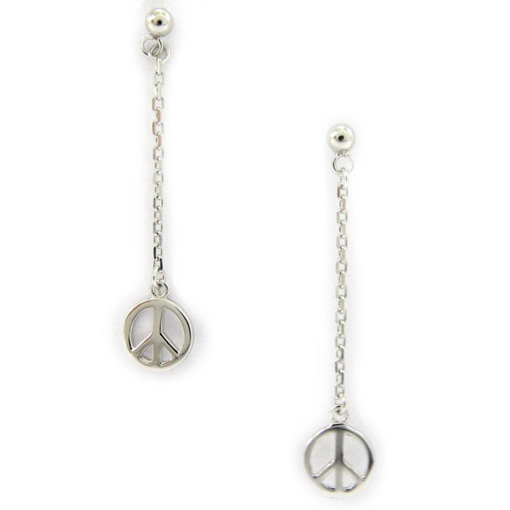 Les Trésors De Lily [G9046] - Boucles Argent 'Peace' argenté (rhodié) - 28x7 mm