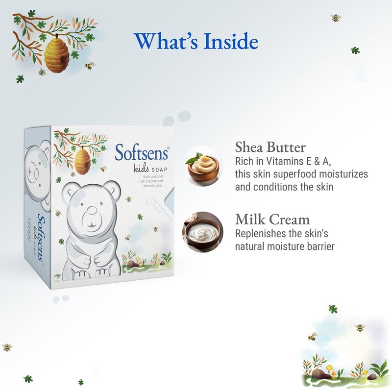 Softsens Kids Soap Teddy 75g Pack Of 5 Gentle Nourishing Moisturizing Animal Shape Bar Soap For Toddlers Kids Age 2-10