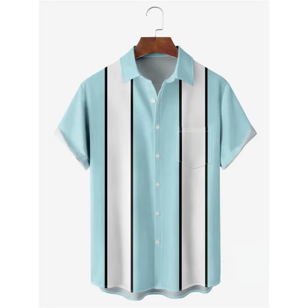 Men's Classic Striped Casual Shirt, Summer Loose Hawaiian Beach Top