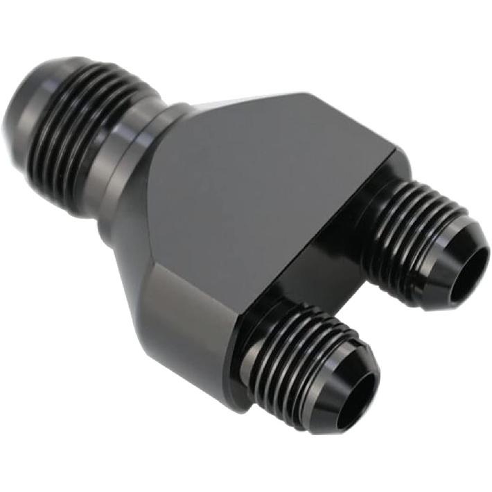 Aluminum Y Block Adapter Fittings -6 AN male Swivel to Parallel Exit Dual 2 x -4 AN Male Y Block Splitter Tee Hose Connector, Black