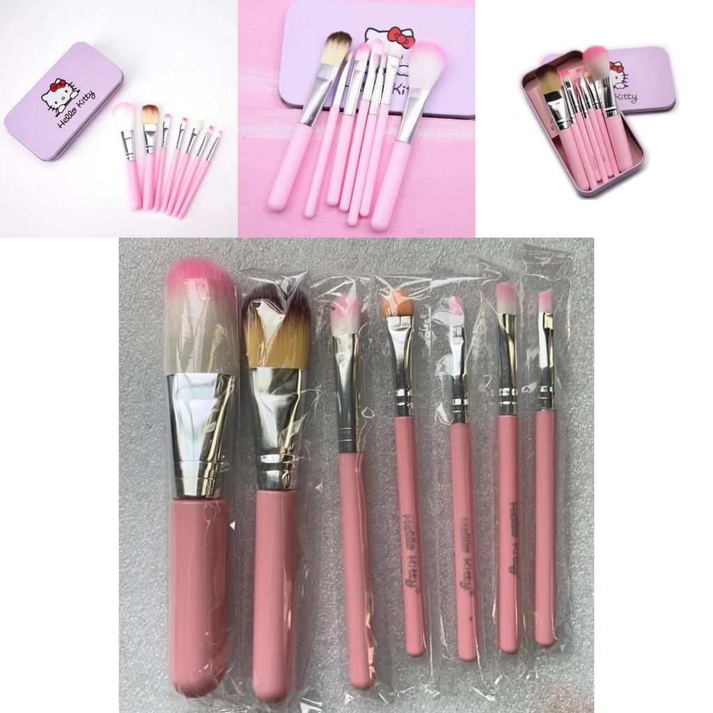 Hello Kitty Cosmetic Brush Kit With Synthetic Hair Sevenpiece Travel Friendly Makeup Tools