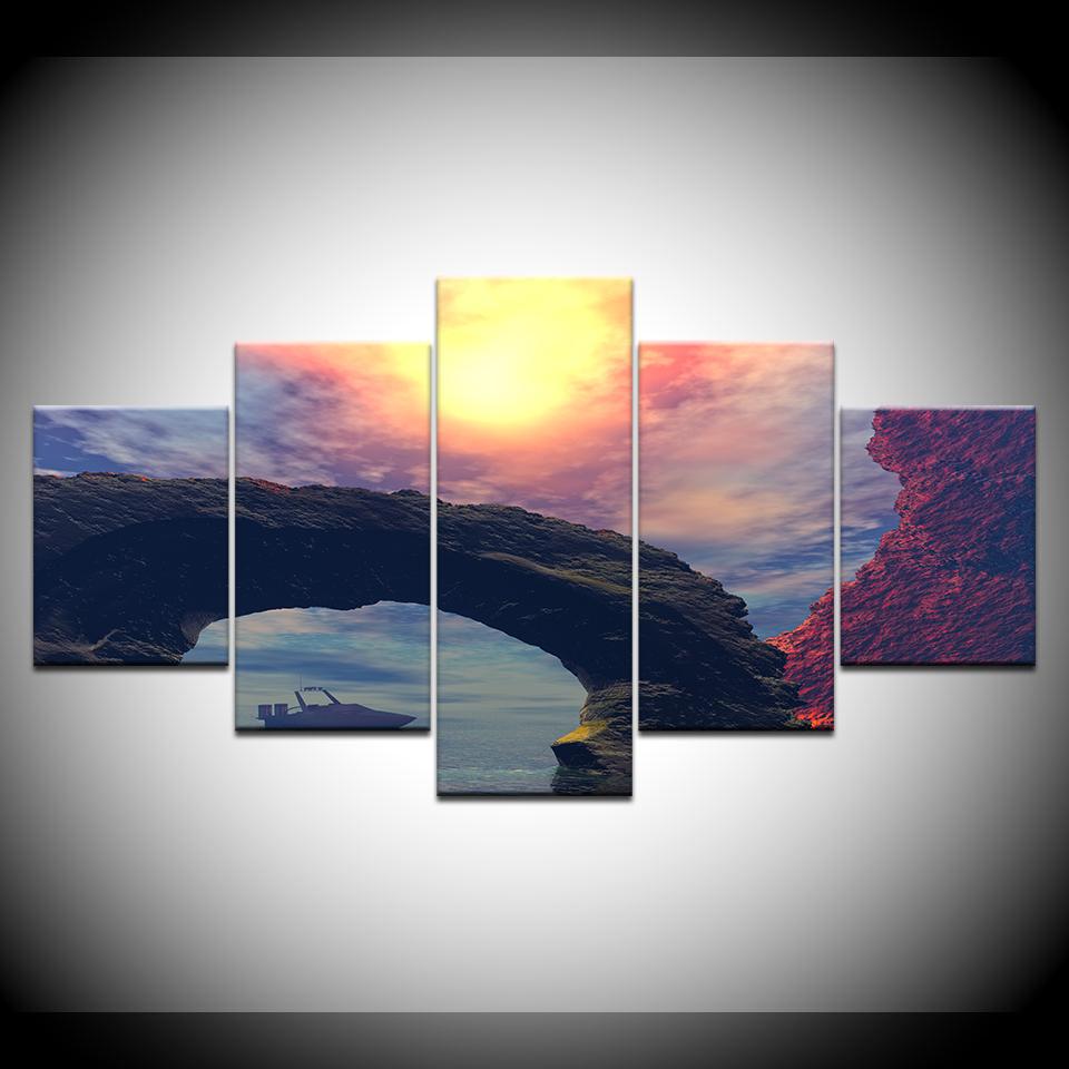 Canvas Painting Landscape red sky at morning 5 Pieces Wall Art Painting Modular Wallpapers Poster Print Home Decor