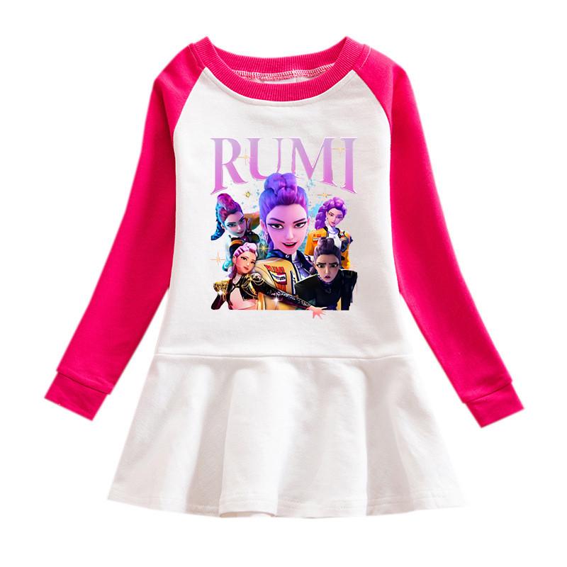 Girls Kpop Rumi Zoey Mira Hunters Print Pleat Fashion Mesh Dress