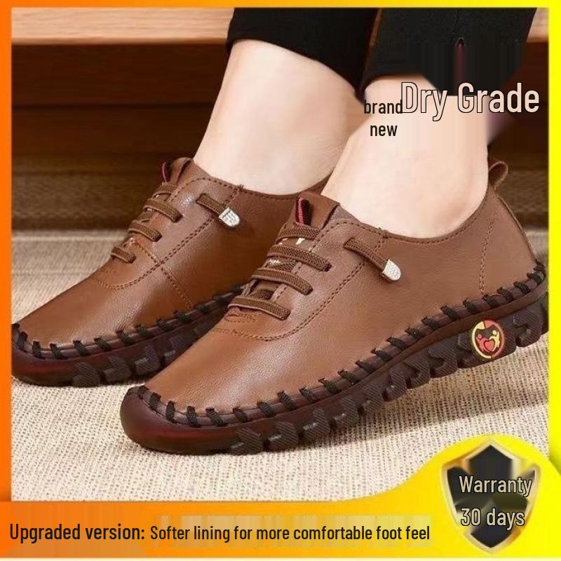 2024 Summer Women's Soft Leather Hand-Stitched Casual Shoes – Comfortable Non-Tiring Fit