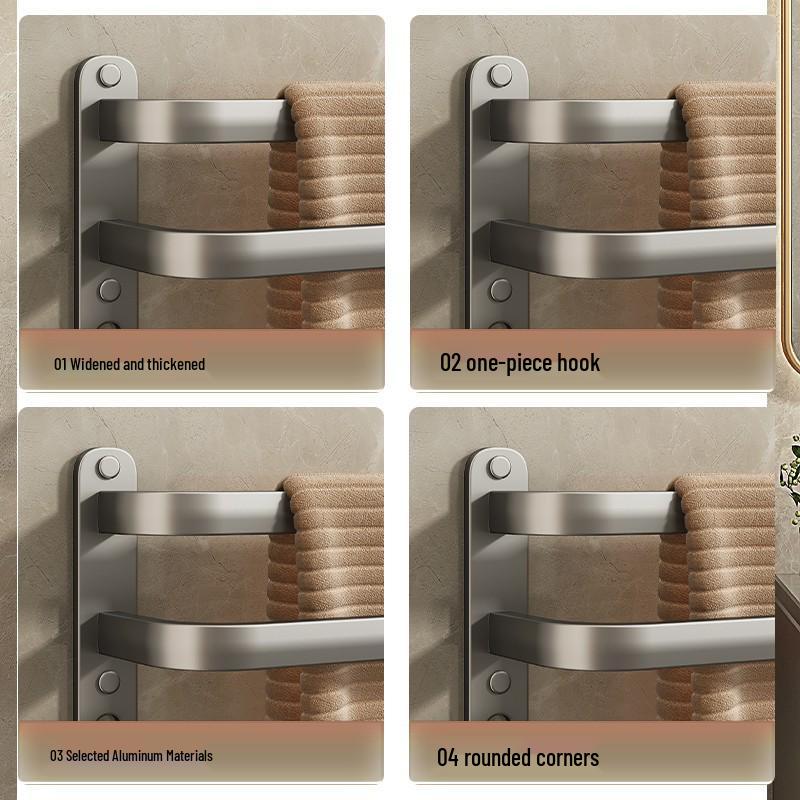 Gunmetal No-Drill Wall-Mounted Towel Rack for Bathroom Storage