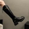 Thick-soled Real Soft Leather Boots 2025 Autumn and Winter New Heightened Elastic Knight Boots Tall Versatile Boots