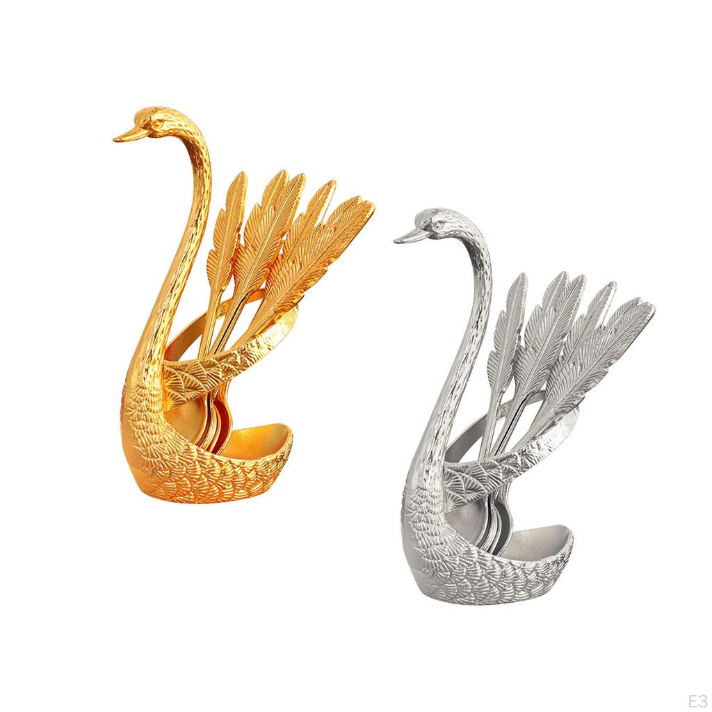 Coffee Spoon Holder Decorative Swan Base Set Teaspoons Flatware Spoons