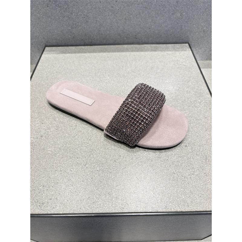 Rhinestone Slippers Women's Outer Wear Summer New One-word with Sandals Soft Sole Non-slip Versatile Fairy Wind Flats