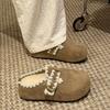 Thick-soled heightening fleece slippers for women's outer wear winter new Baotou retro casual lace Birkencotton slippers