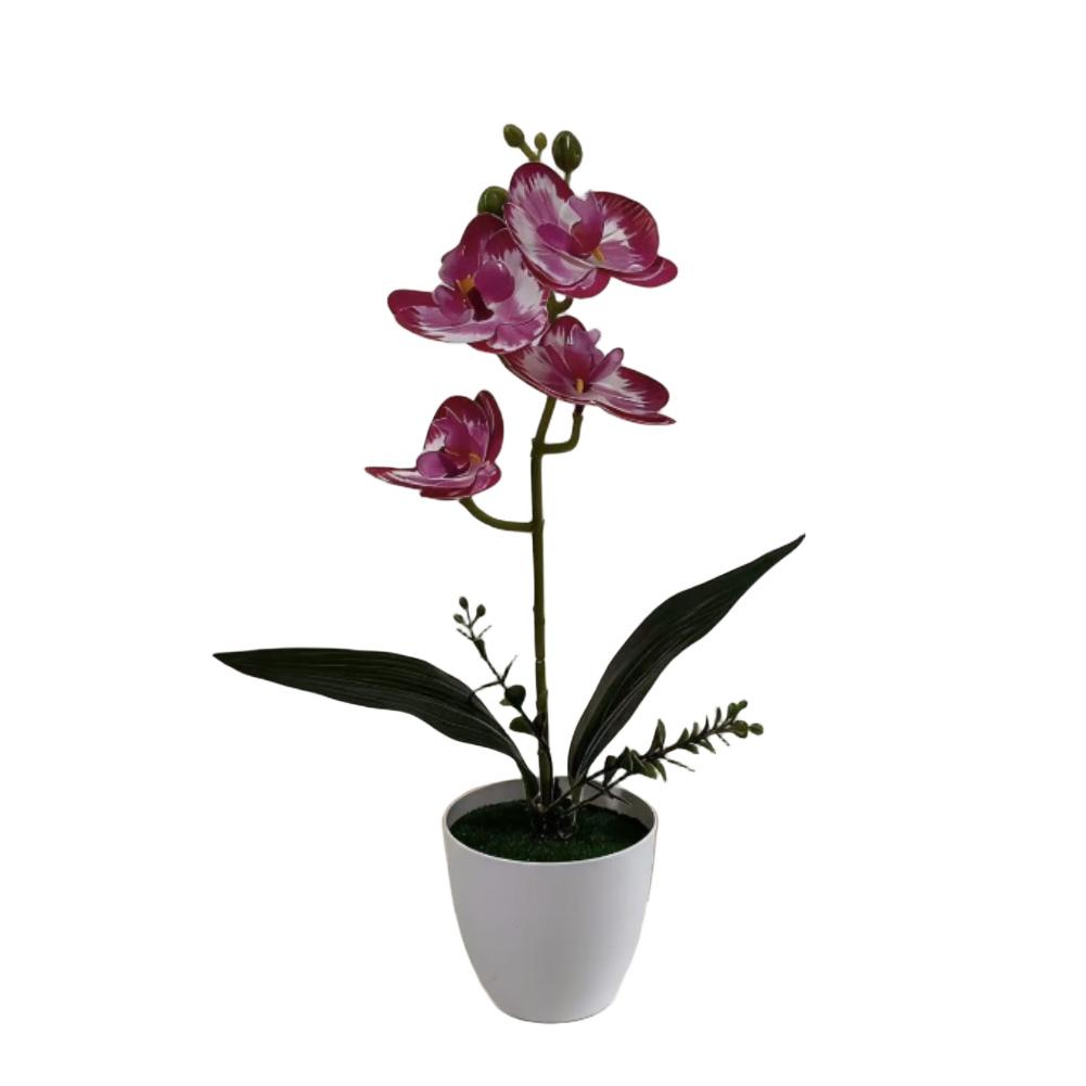 

Phalaenopsis Orchid Simulation in Round Pot for Living Room Hallway Bathroom and Office Decor with Consistent Visual Appeal