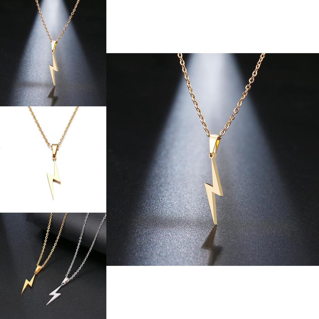Trendy Stainless Steel Lightning Pendant Necklace For Men And Women With Electroplate Coating For Daily Use
