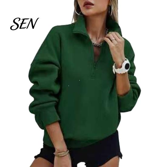 Langarm-Layering-Oberteile Damen Übergroßer Pullover, Stehkragen Reißverschluss Halbe Knopfleiste Oberteile, Leichter Pullover für Lässige Streetwear Entspannt