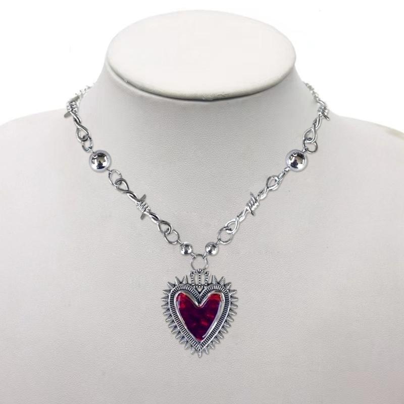Fashion Gothic Thorn Heart Charm Choker Necklace for Women Men Hip-hop Punk Metal Chain Neckwear Fashion Party Jewelry