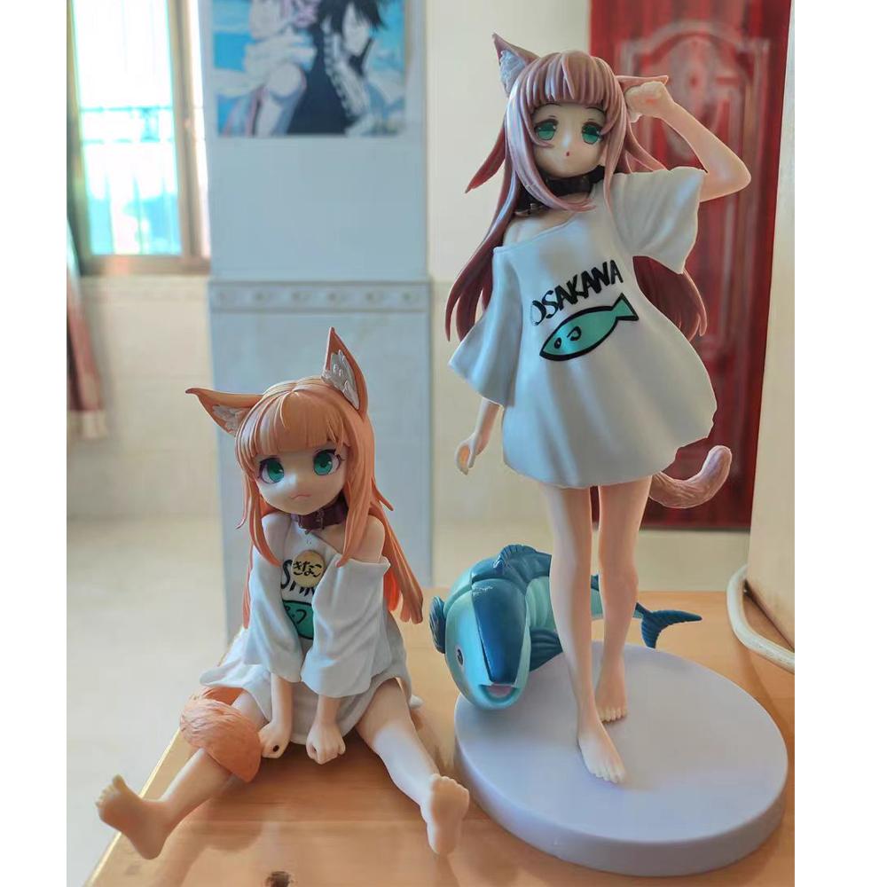 13/18CM My Cat Is Kawaii Girl Anime Figure Sakura Soybean Flour Sit And Eat Fish Collectible Model Doll Toy GOLDEN HEAD A PVC Kid Friendly 2