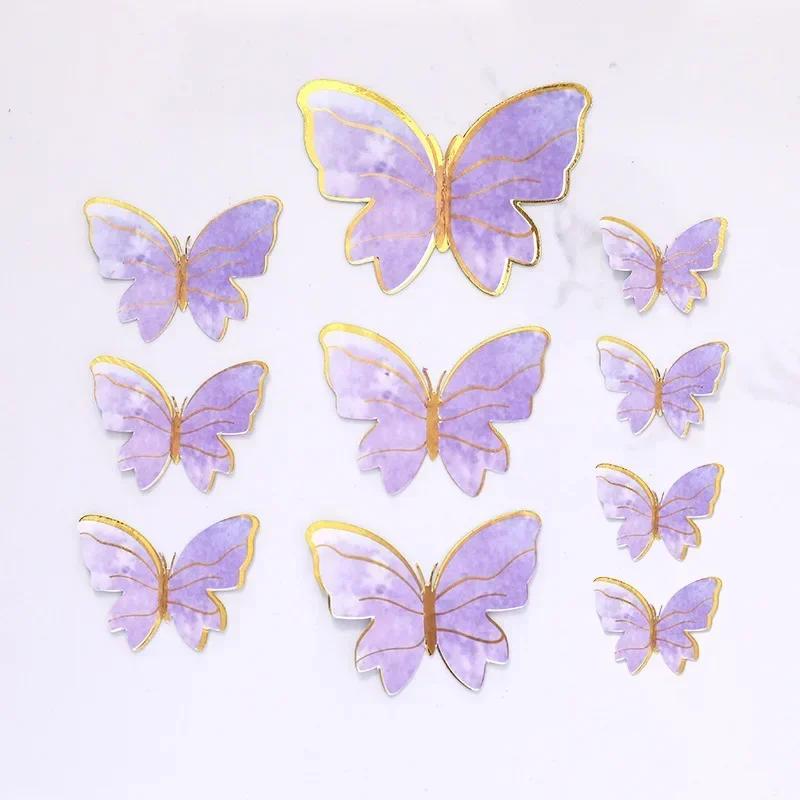10Pcs Multi-size 3D Folding Gold Edge Paper Butterfly Decoration for Cake Greeting Cards DIY Cake Topper Wedding Birthday Party
