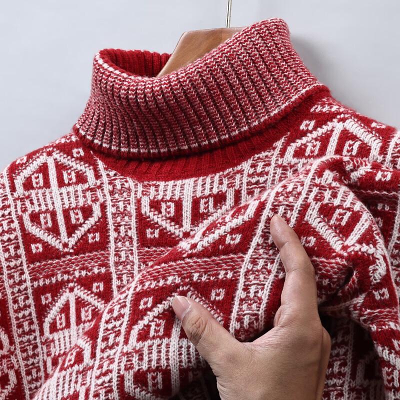 Hengyuanxiang Men's Striped Wool Turtleneck Sweater