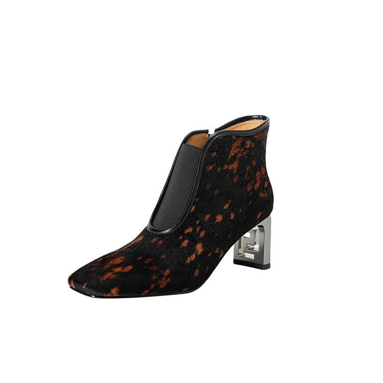 Fashion NEW Autumn/Winter Women Boots Square Toe Strange Heel Shoes Horsehair Shoes for Women Zipper Ankle Boots Leopard Modern Boots
