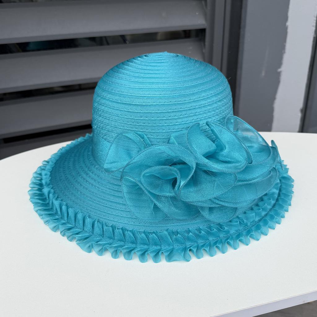 Korean UV Resistant Women's Sun Hat Organza Floral Design Fashionable Large Beach Sun Hat for Summer Outings Cool Hat