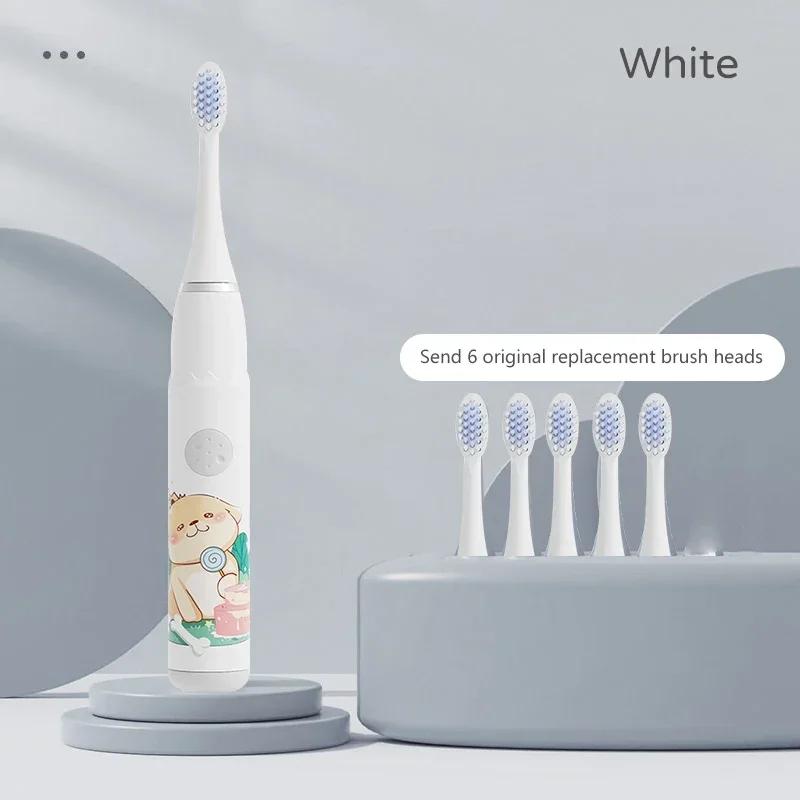 Spazzolino elettrico sonico per bambini IPX7 impermeabile, colorato, con cartoni animati, per uso da parte dei bambini, setole morbide sostituibili con testine per spazzolino da denti