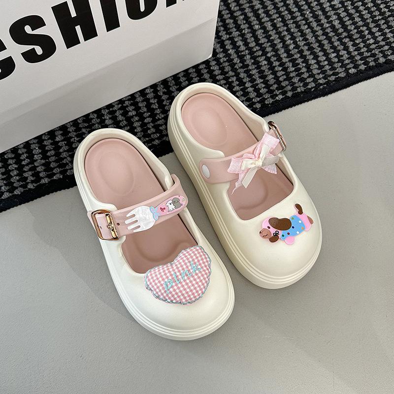 

Милые мультяшные тапочки с головой щенка на толстой подошве для улицы, новые популярные нескользящие сандалии на мягкой подошве для женщин, весна-лето 2025 40 розовый