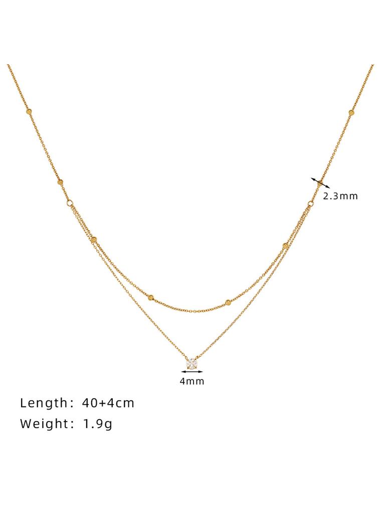 1 Pc Stainless Steel Plated 18K Exquisite Gold Bead Single Diamond Small Double-Layer Necklace