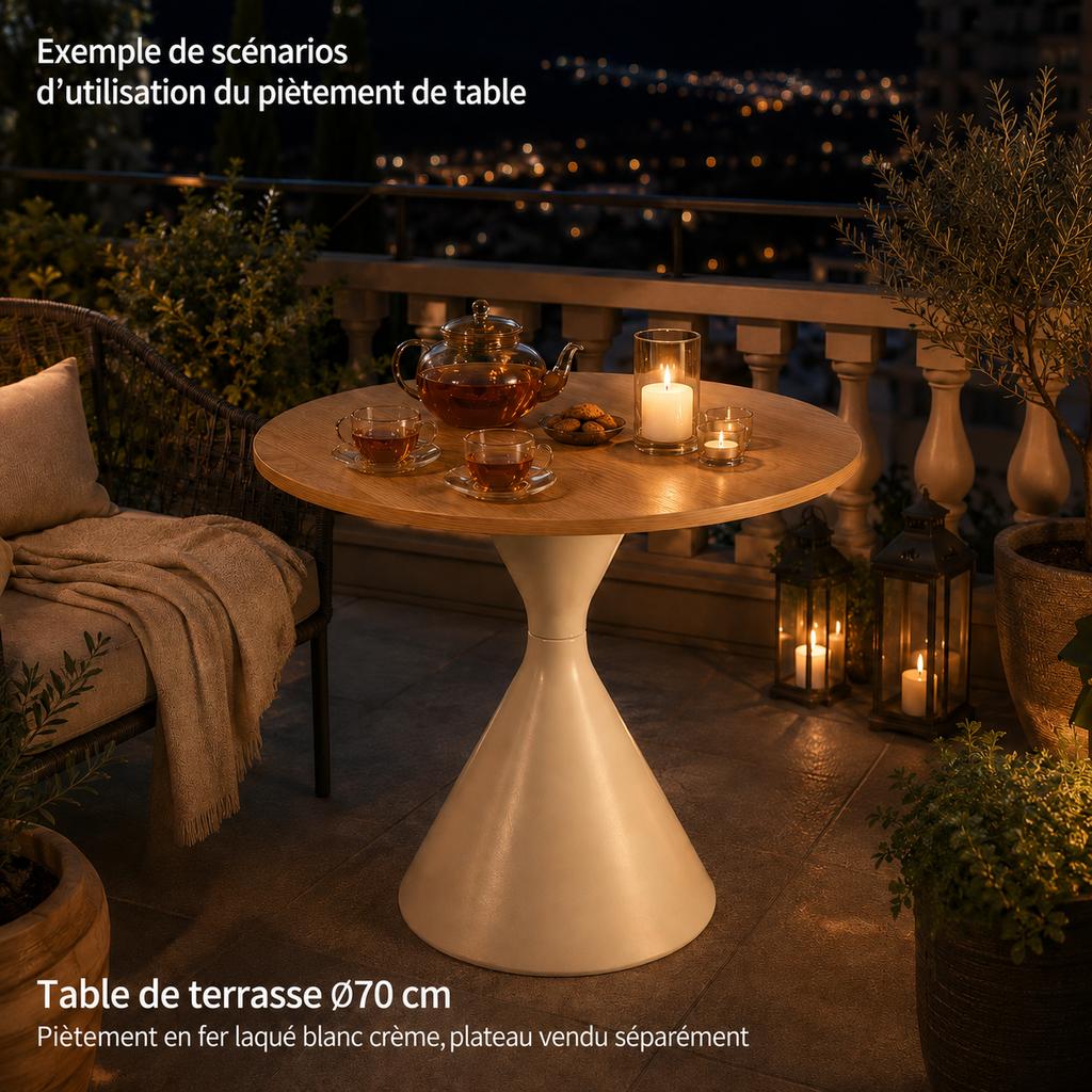 Set of 2 Table Legs of Iron in Cream White - 1 High and 1 Low Table Leg, Powder-Coated, with Non-Slip Floor Protectors - Frames Only, No Tabletops