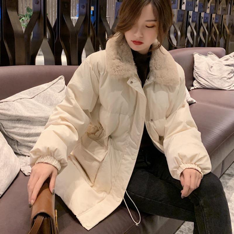 

Корейская хлопковая куртка-пуховик, зимняя стеганая куртка, свободная женская куртка в гонконгском стиле, новая летняя стеганая куртка средней и высокой талии, стеганая куртка S 40 kg to 50 kg белый