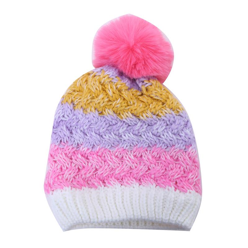 Winter Children's Padded Colour Blocking Knitted Pullover Ear Protection Cap