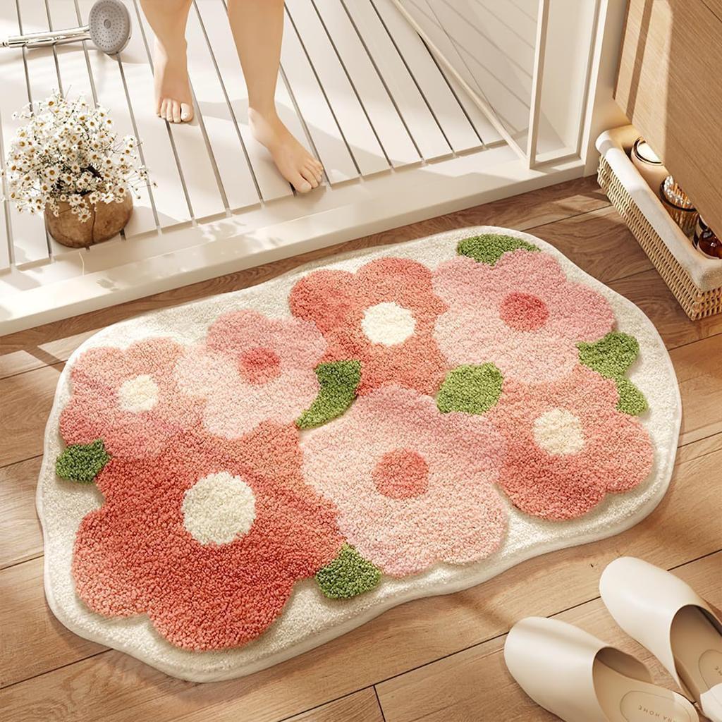 Small Fresh Special-shaped Flower Cashmere Floor Mat, Bathroom Water-absorbing and Dirt-resistant Foot Pad, Entrance Wear-resistant Foot Pad